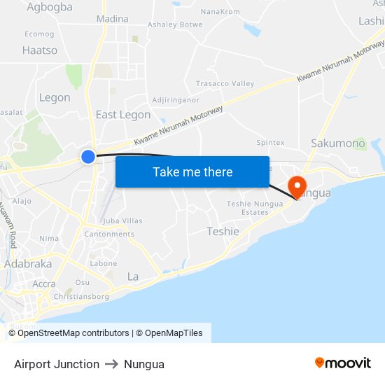 Airport Junction to Nungua map