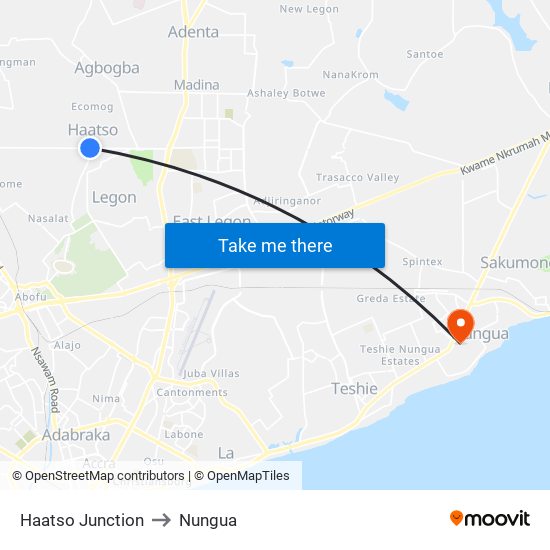 Haatso Junction to Nungua map