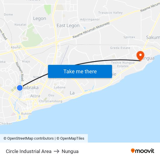 Circle Industrial Area to Nungua map
