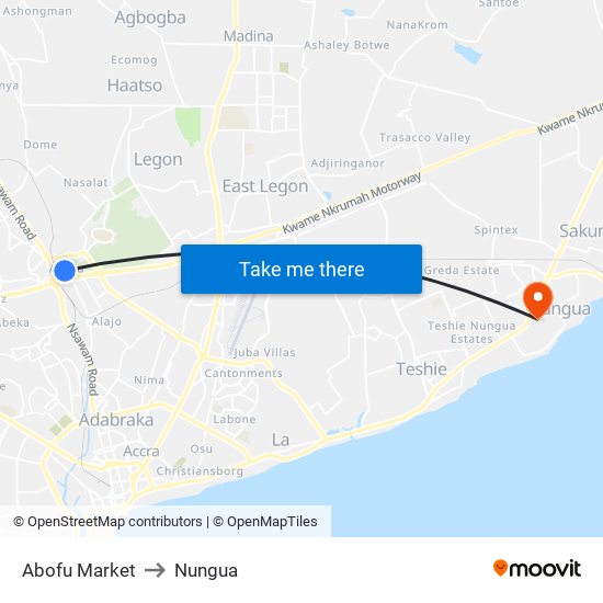 Abofu Market to Nungua map