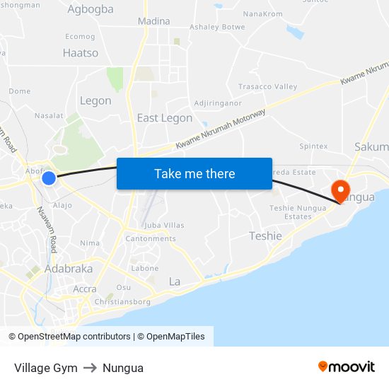 Village Gym to Nungua map