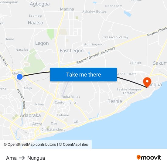 Ama to Nungua map