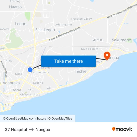 37 Hospital to Nungua map