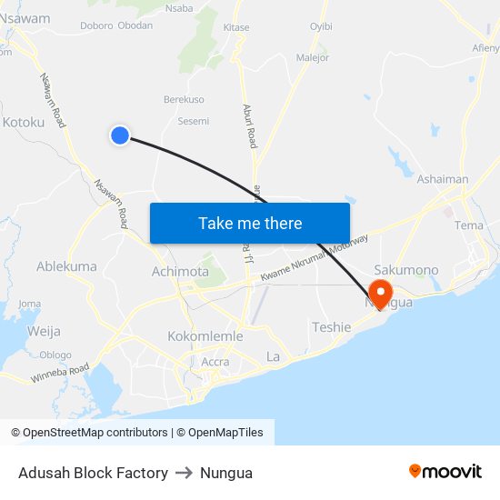 Adusah Block Factory to Nungua map