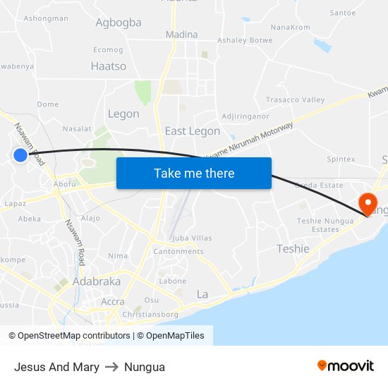 Jesus And Mary to Nungua map