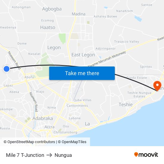 Mile 7 T-Junction to Nungua map