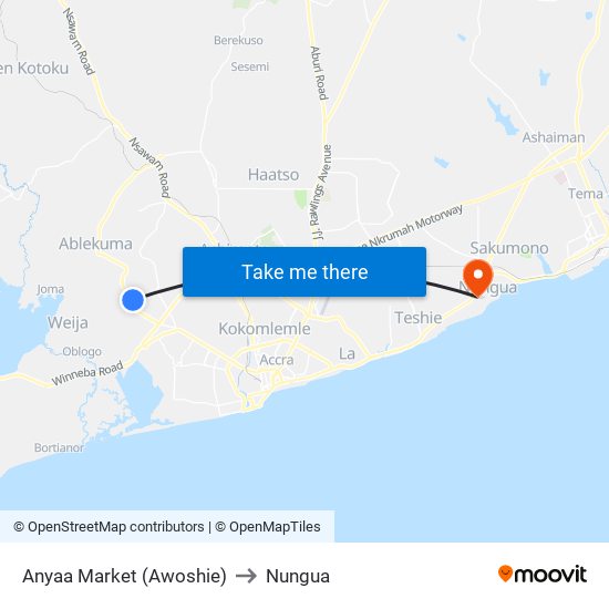 Anyaa Market (Awoshie) to Nungua map