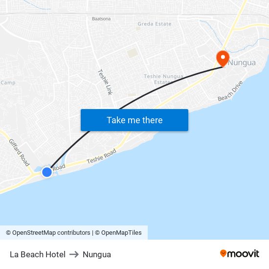 La Beach Hotel to Nungua map