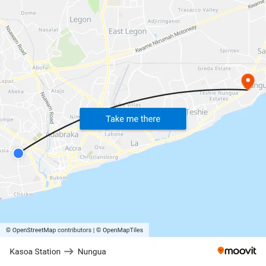 Kasoa Station to Nungua map