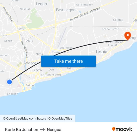 Korle Bu Junction to Nungua map