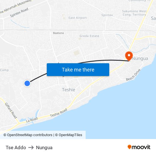 Tse Addo to Nungua map