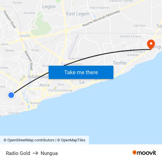 Radio Gold to Nungua map