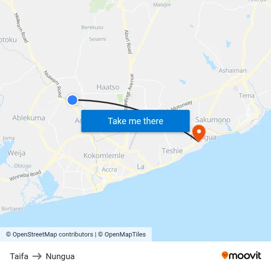 Taifa to Nungua map