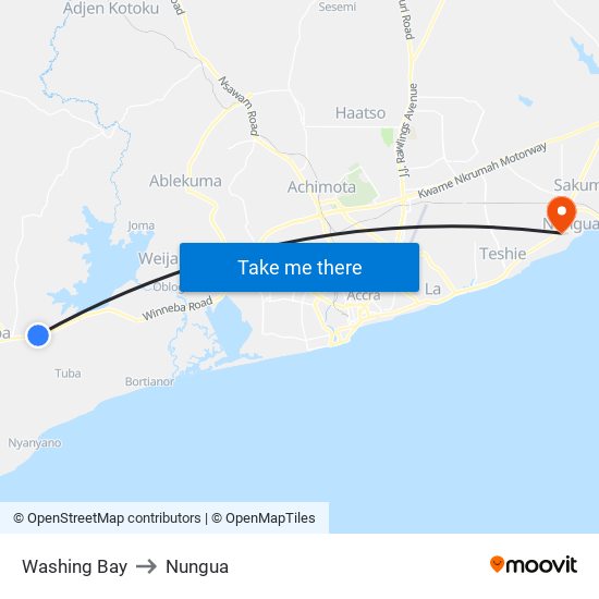 Washing Bay to Nungua map