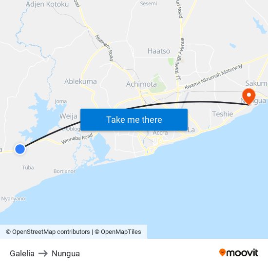 Galelia to Nungua map