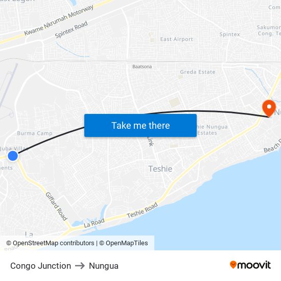 Congo Junction to Nungua map