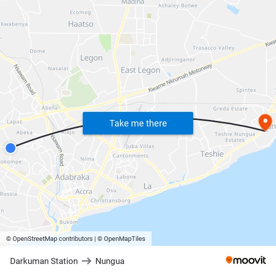 Darkuman Station to Nungua map