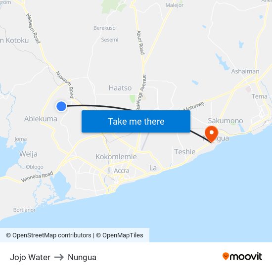 Jojo Water to Nungua map