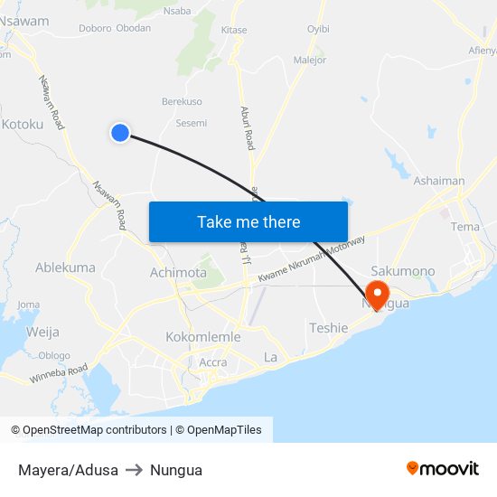 Mayera/Adusa to Nungua map