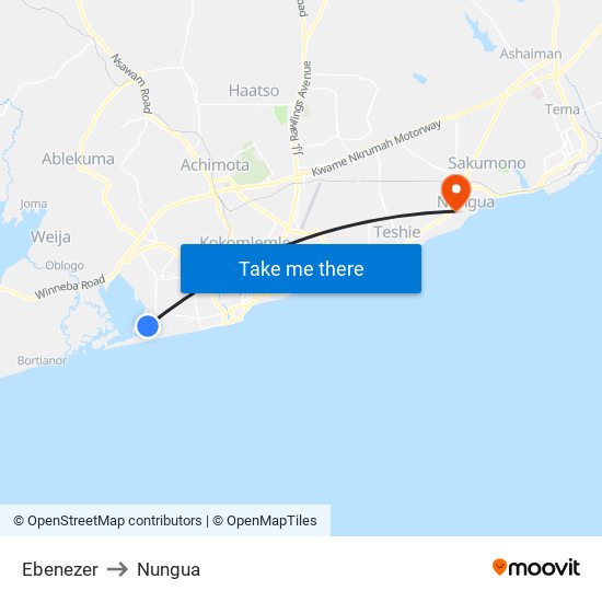 Ebenezer to Nungua map