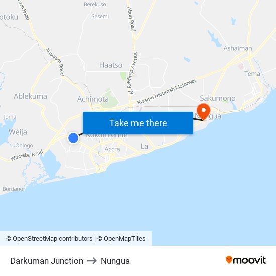 Darkuman Junction to Nungua map