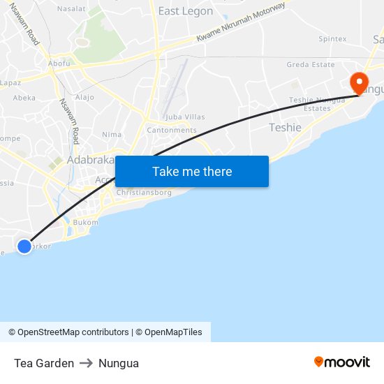 Tea Garden to Nungua map