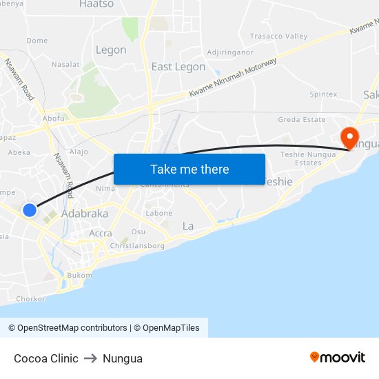Cocoa Clinic to Nungua map