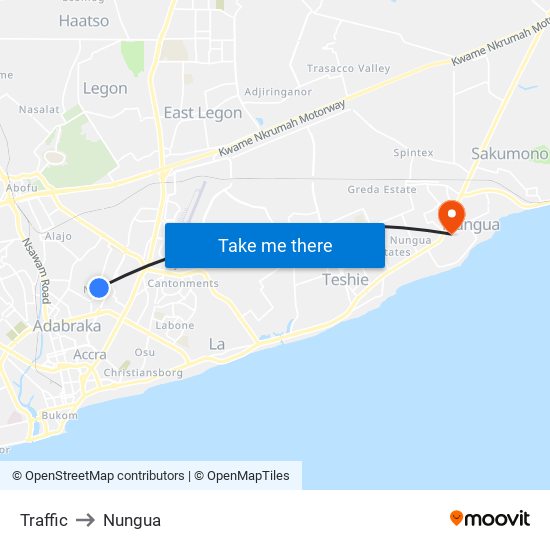 Traffic to Nungua map