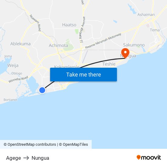 Agege to Nungua map