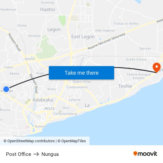 Post Office to Nungua map