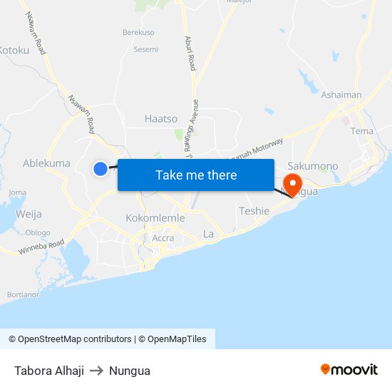 Tabora Alhaji to Nungua map