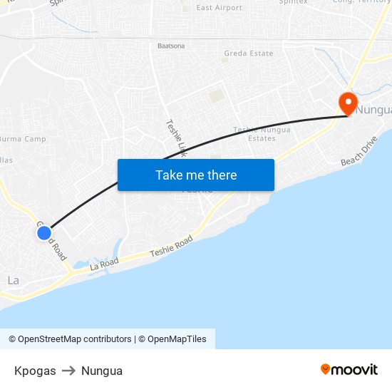 Kpogas to Nungua map