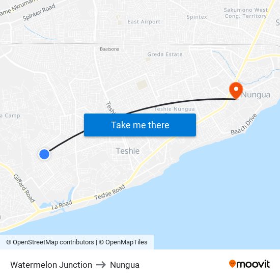 Watermelon Junction to Nungua map