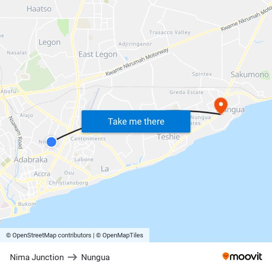 Nima Junction to Nungua map