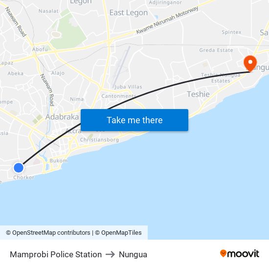 Mamprobi Police Station to Nungua map