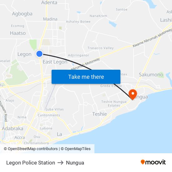 Legon Police Station to Nungua map