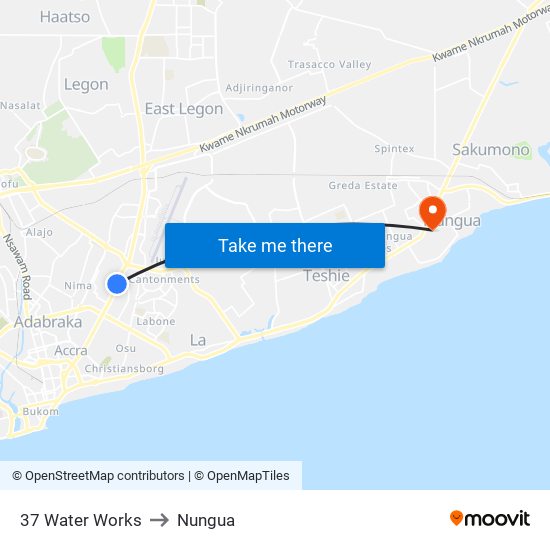 37 Water Works to Nungua map
