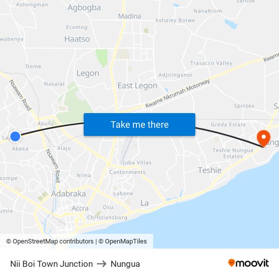 Nii Boi Town Junction to Nungua map
