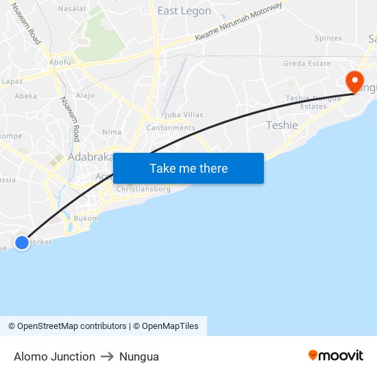 Alomo Junction to Nungua map