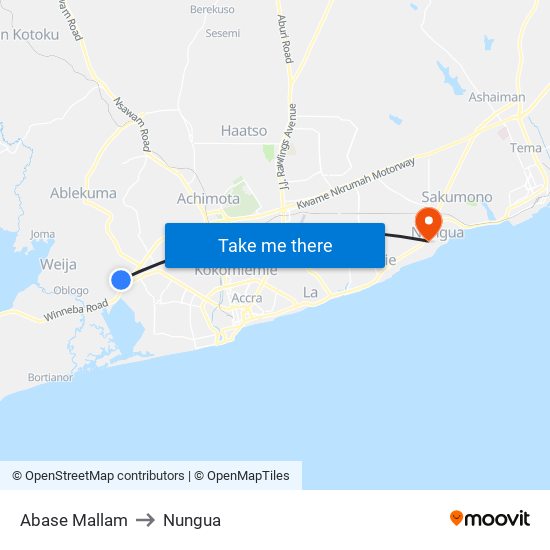 Abase Mallam to Nungua map