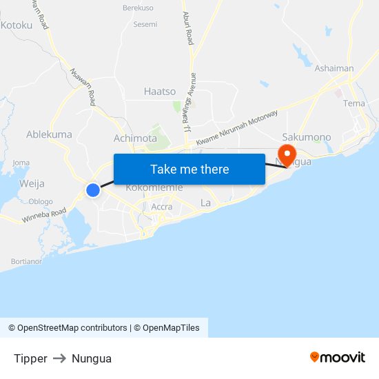 Tipper to Nungua map