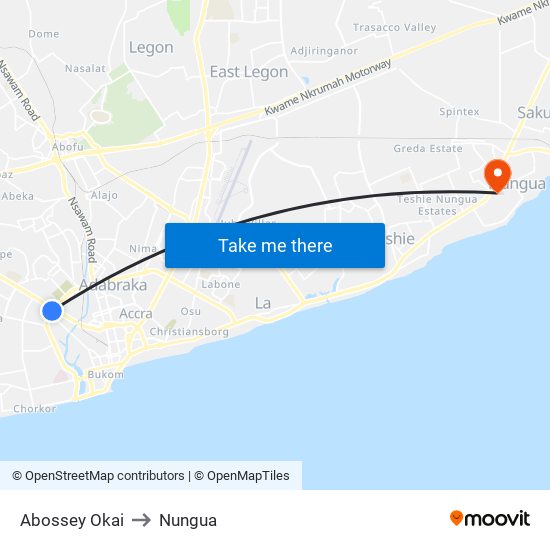 Abossey Okai to Nungua map