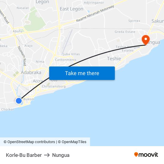 Korle-Bu Barber to Nungua map