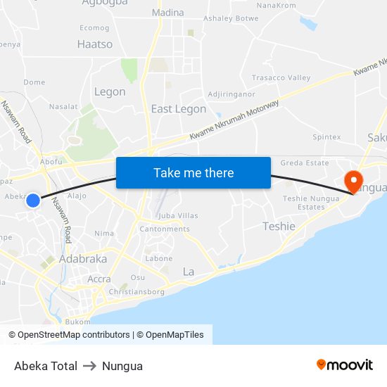 Abeka Total to Nungua map
