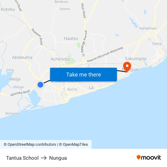 Tantua School to Nungua map