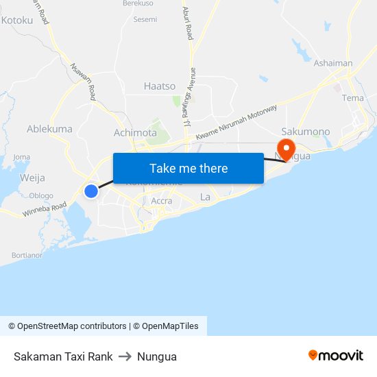 Sakaman Taxi Rank to Nungua map