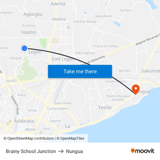 Brainy School Junction to Nungua map