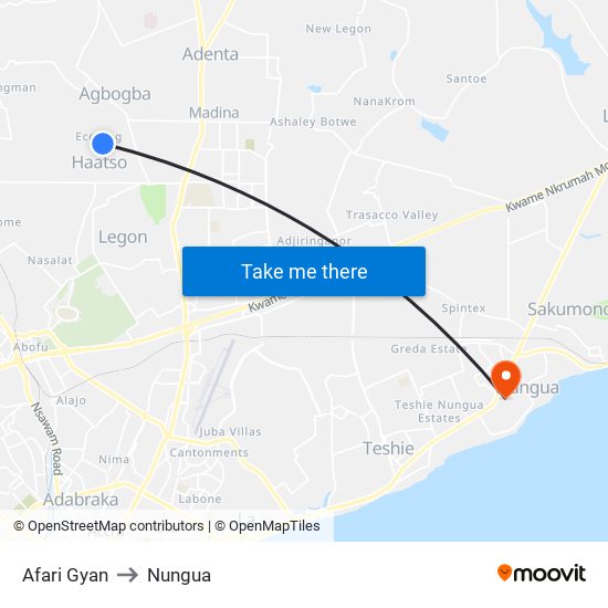 Afari Gyan to Nungua map