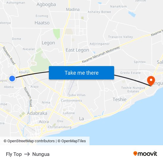 Fly Top to Nungua map