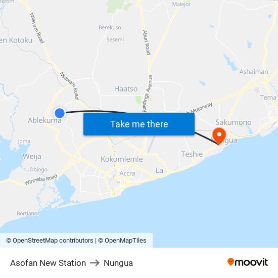 Asofan New Station to Nungua map